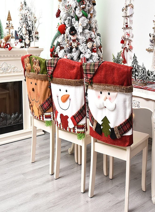 DCQRY 6 Pcs Christmas Chair Back Cover for Dining Room, Santa Claus Snowman Reindeer Xmas Dinner Chairs Cover, Chair Slipcover for Kitchen Hotel Holiday Party Decor - Image 3